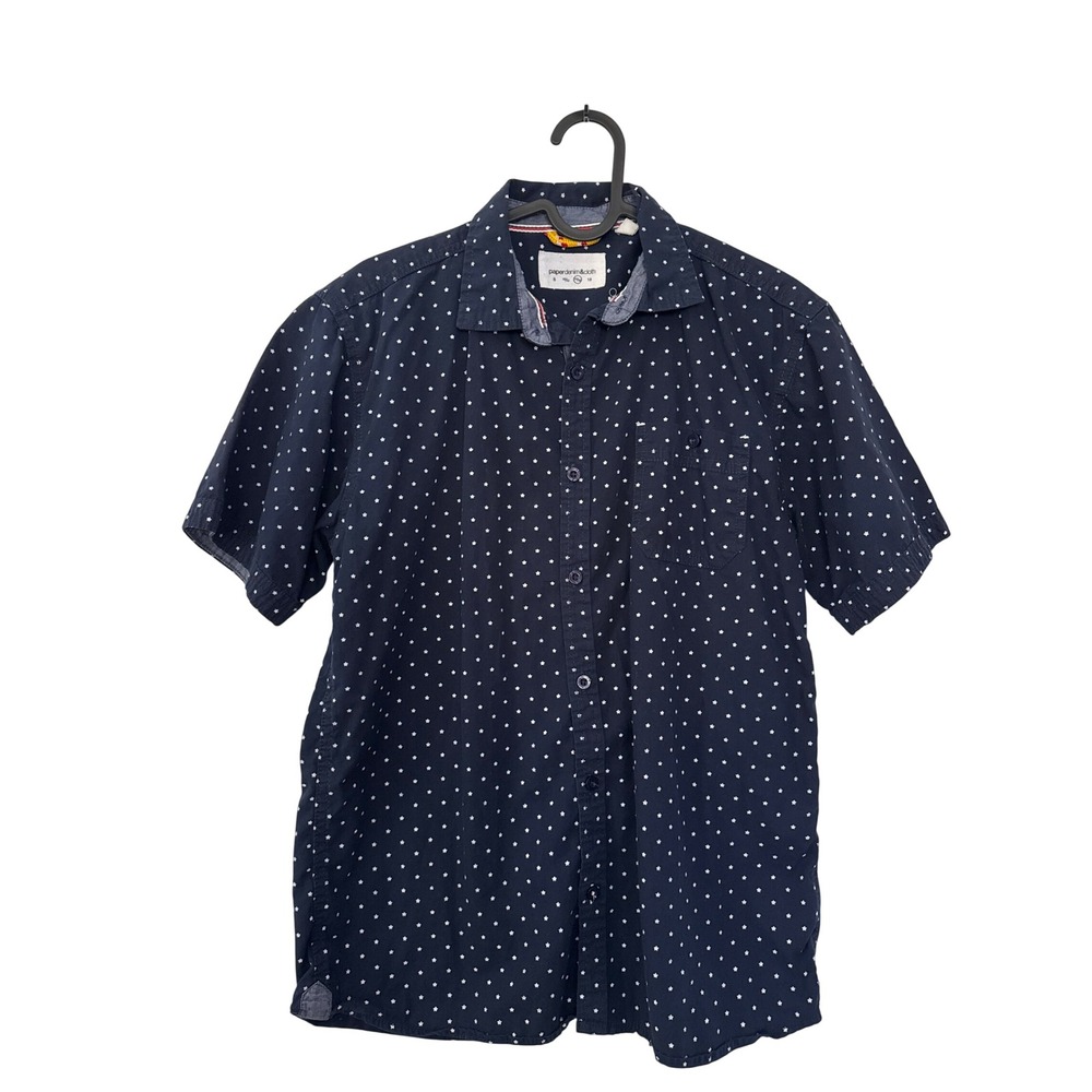 Paperdenim&cloth Boys Navy Blue Star Print Cotton Button Down Shirt Size 14/16
